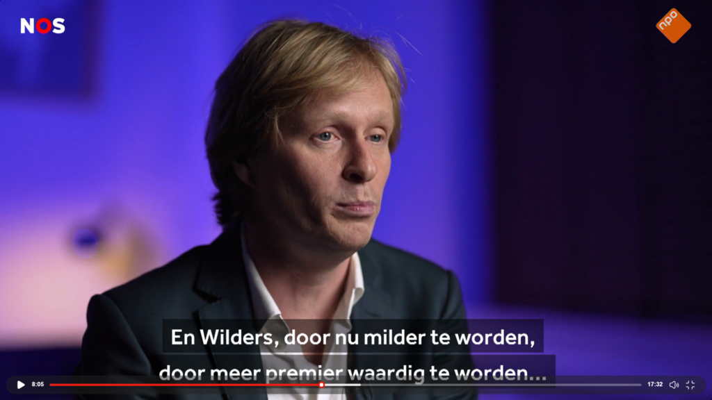 Arjan Noorlander die zegt: "En Wilders, door nu milder te worden, door meer premier waardig te worden"