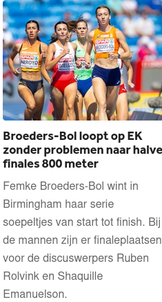 Broeders-Bol loopt op EK zonder problemen naar halve finales 800 meter